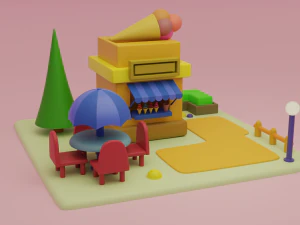 ice cream shop fantasy building collection cartoon city 3D Model