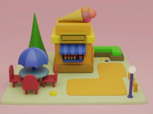 ice cream shop fantasy building collection cartoon city 3D Model