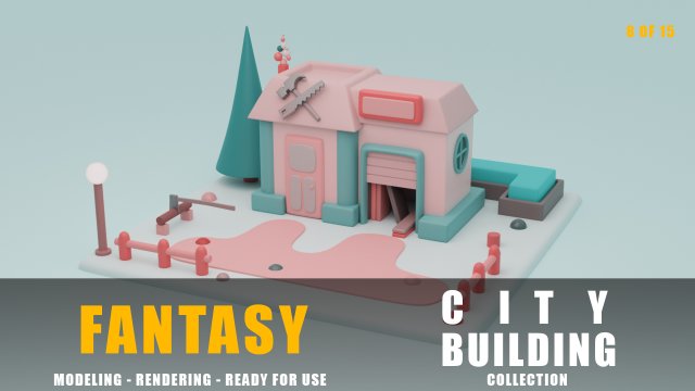 carpentry fantasy building collection cartoon city Modelo 3D .c4d .max .obj .3ds .fbx .stl .blend 