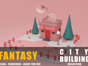 music store building collection cartoon city Modelo 3D