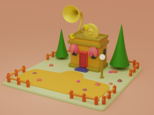 music store building collection cartoon city 3D Модель