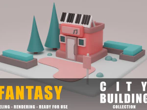 ホールファンタジー建物コレクション漫画都市 3Dモデル