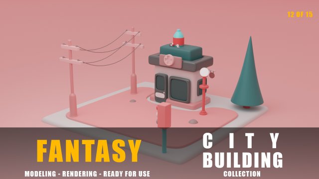 pharmacy fantasy building collection cartoon city 3D मॉडल .c4d .max .obj .3ds .fbx .stl .blend 