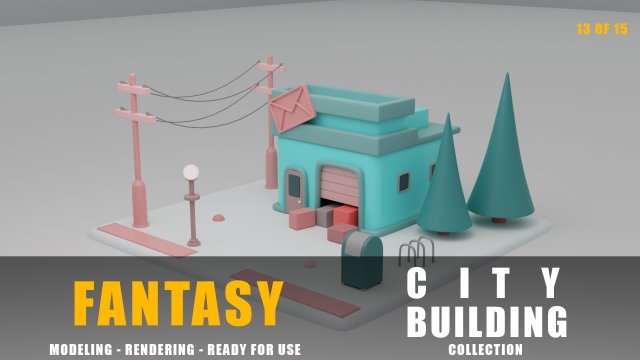 post office fantasy building collection cartoon city 3D मॉडल .c4d .max .obj .3ds .fbx .stl .blend 