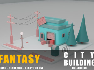 post office fantasy building collection cartoon city 3D मॉडल