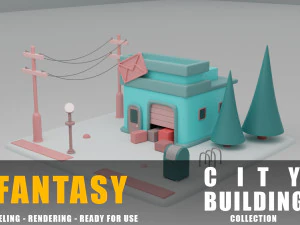 郵便局のファンタジー建物コレクション漫画都市 3Dモデル