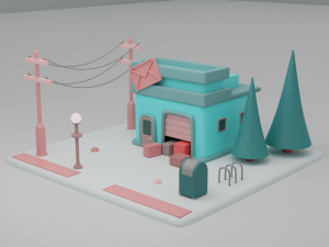 post office fantasy building collection cartoon city 3D मॉडल