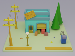 post office fantasy building collection cartoon city 3D मॉडल