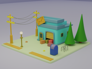 post office fantasy building collection cartoon city 3D मॉडल