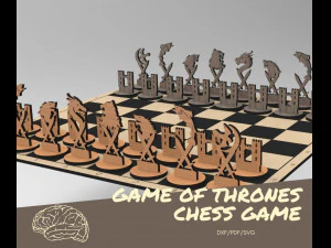Jogo de tabuleiro de xadrez jogo de tronos SVG-DXF tabuleiro de xadrez de madeira corte a laser jogo de fam&iacute;lia Modelo de Impressão 3D