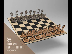 Game of thrones Chess Board Game SVG-DXF Wooden Chess Chess Board Laser Cut Family Game 3D Print Model