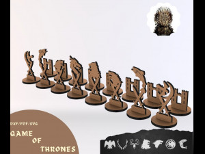 Game of thrones Chess Board Game SVG-DXF Wooden Chess Chess Board Laser Cut Family Game Modèles 3D en vedette