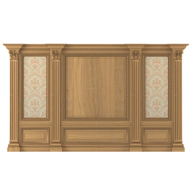 wall wood boiserie paneling with wallpaper 3D मॉडल .c4d .max .obj .3ds .fbx .stl .blend 