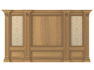 wall wood boiserie paneling with wallpaper 3D Model