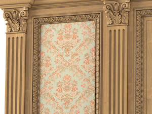 wall wood boiserie paneling with wallpaper 3D मॉडल
