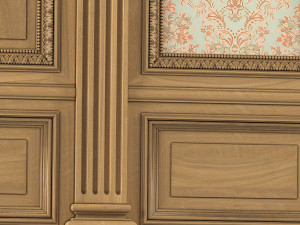 wall wood boiserie paneling with wallpaper 3D मॉडल