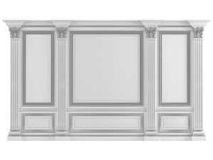 wall wood boiserie paneling with wallpaper 3D मॉडल