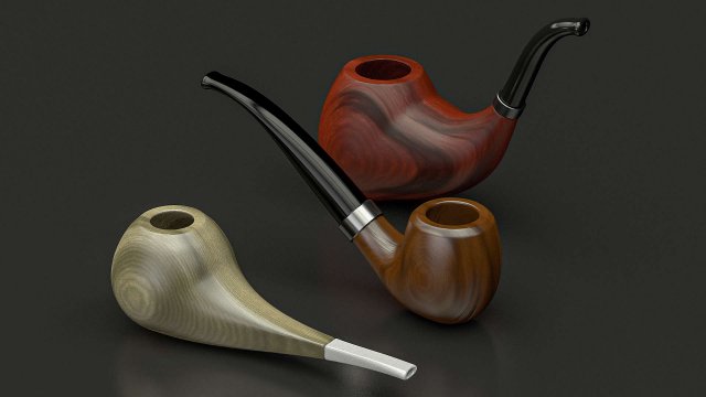 3 wooden smoking pipes 3D 모델 .c4d .max .obj .3ds .fbx .stl .blend 
