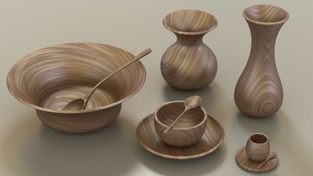 wooden table set 3D 模型 .c4d .max .obj .3ds .fbx .stl .blend 