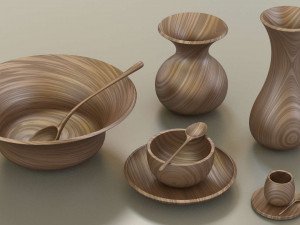wooden table set 3D Model