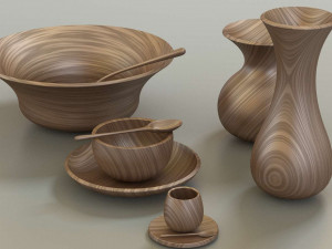 wooden table set 3D 模型