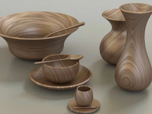 wooden table set 3D Model
