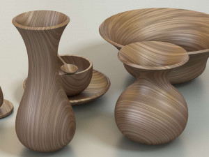 wooden table set 3D 模型