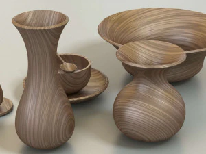 wooden table set 3D Model