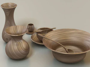 wooden table set 3D Model