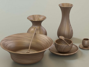 wooden table set 3D 模型