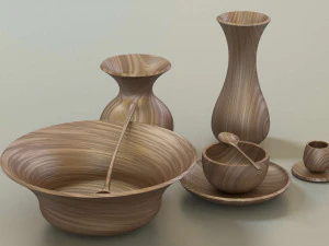 wooden table set 3D Model