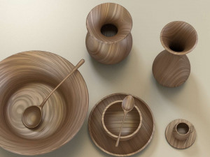 wooden table set 3D 模型