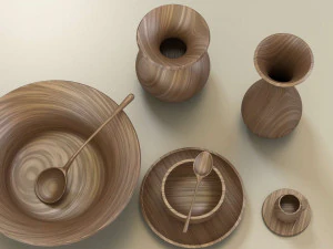 wooden table set 3D Model