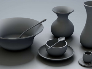 wooden table set 3D 模型