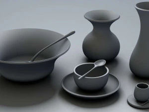 wooden table set 3D Model