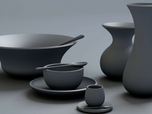 wooden table set 3D 模型