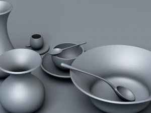 wooden table set 3D Model