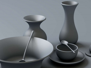 wooden table set 3D 模型