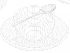 wooden table set 3D Model