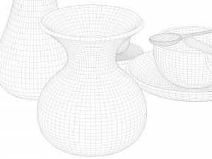 wooden table set 3D 模型