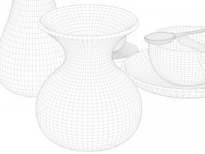 wooden table set 3D Model