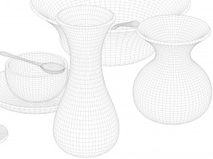 wooden table set 3D 模型
