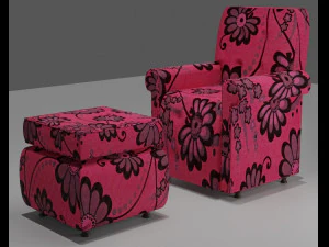 sofá e pufe Modelo 3D