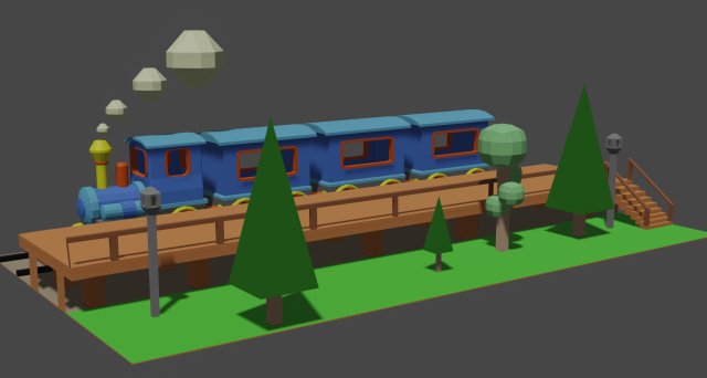 the scene of the locomotive at the platform 3D Model .c4d .max .obj .3ds .fbx .stl .blend 