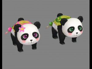 cartoon panda mount - male panda - female panda 3D Model