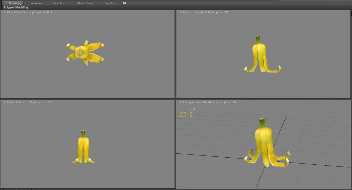 cartoon banana peel - upright 3D Model in Fruit 3DExport