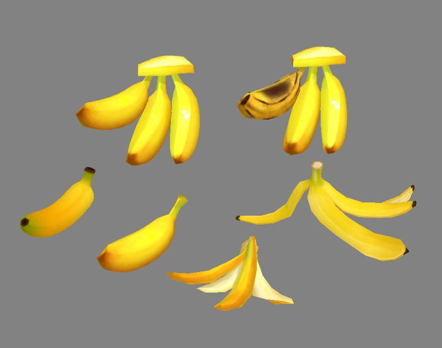 cartoon fruits -bananas - banana peel 3D Model .c4d .max .obj .3ds .fbx .stl .blend 