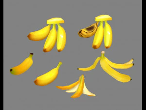 cartoon fruits -bananas - banana peel 3D Model