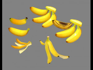 cartoon fruits -bananas - banana peel 3D Model