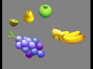 cartoon fruit - banana grape apple pear kiwi 3D 모델